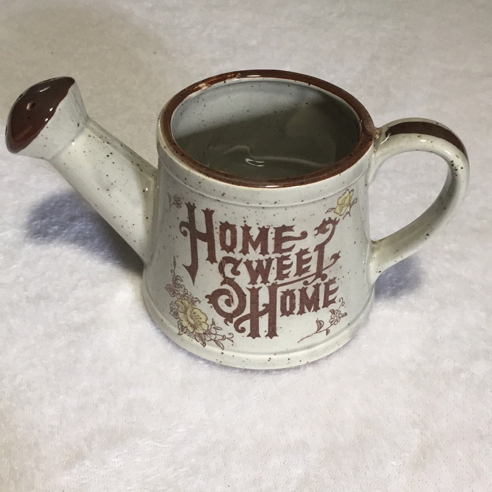 Home Sweet Home Made in Japan taupe & brown yellow flowers watering can